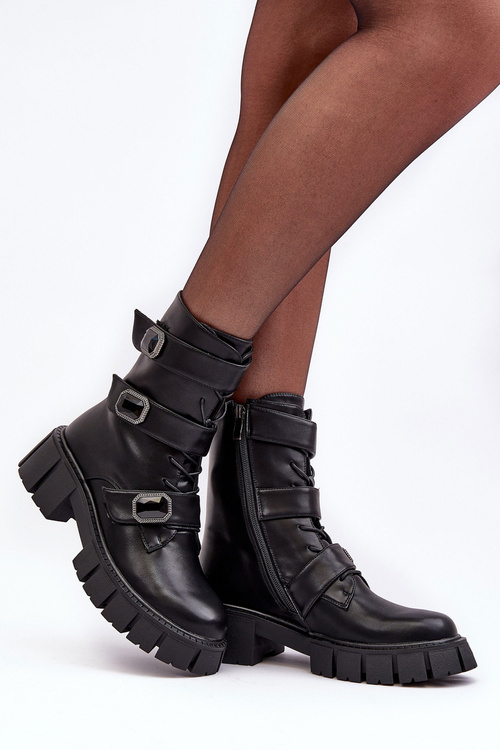 Women's Leather Ankle Boots Black SBarski MR870-62