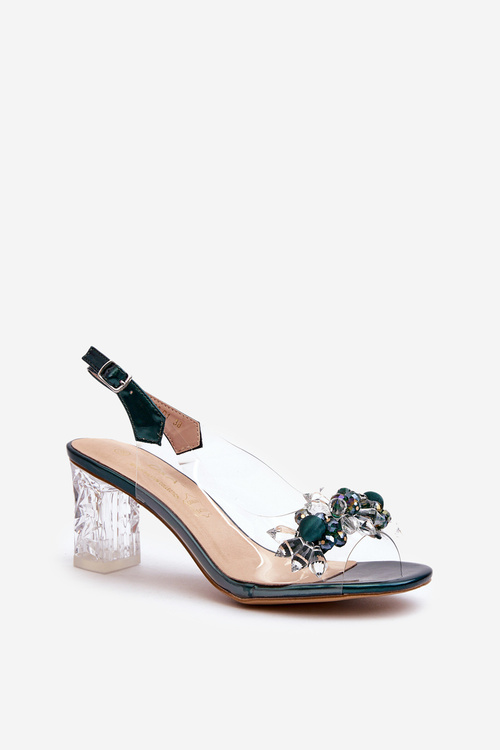 Transparent sandals on a heel with decorations in green D&A MR38-D1