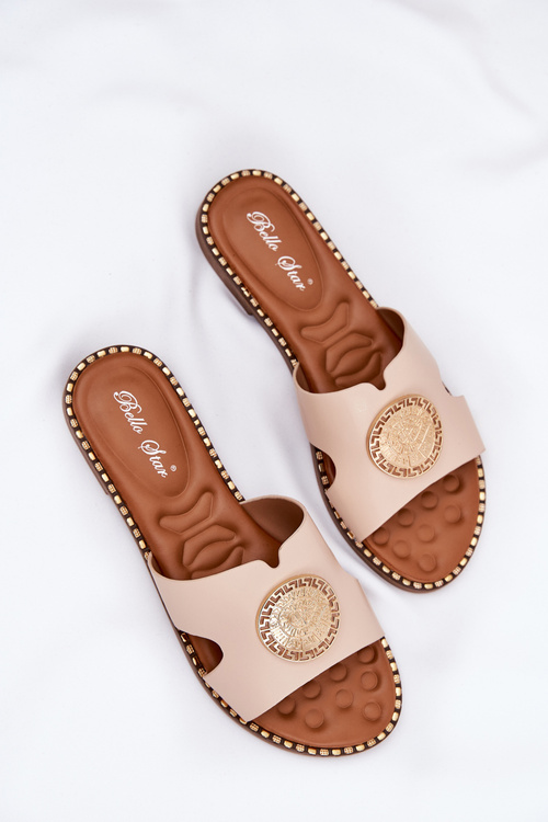 Flat Women's Slippers With Decorative Detail Beige Oferry