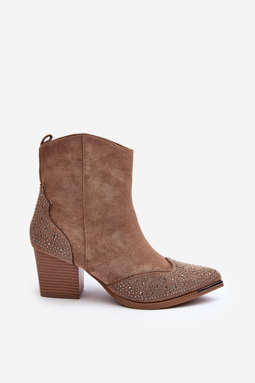 Women's Embellished Cowboy Boots On Heel Beige Eleduana