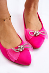 Women's V-neck Ballerinas With A Decorative Bow Fuchsia Luminous