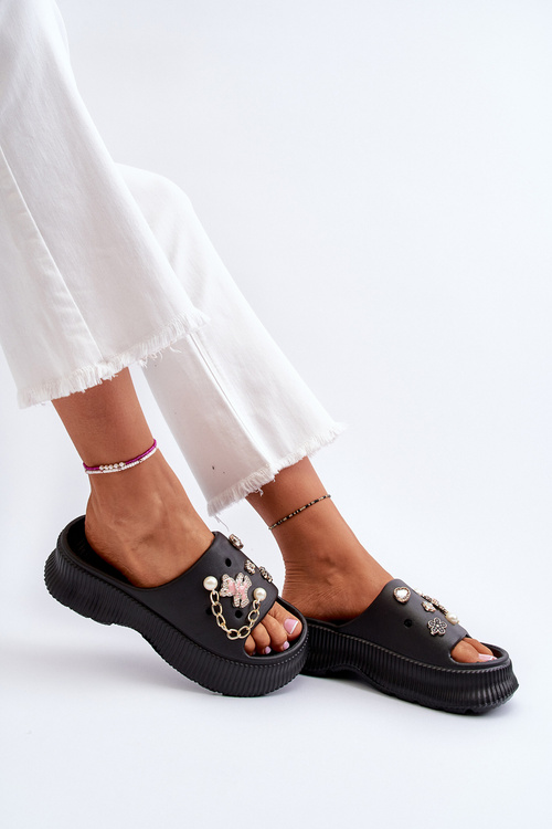 Women's Foam Flip Flops with Decorations Black Afariana