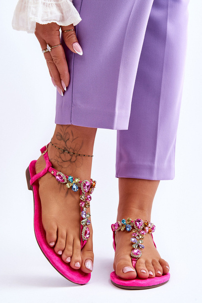 Sandały Japonki Zamsz Kamienie Różowe Frency