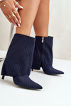 Women's Striped Stiletto Ankle Boots With Rolled Shaft And Pointed Toes Navy Naritua