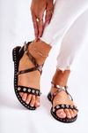 Fashionable Women's Sandals With Rhinestones Black Camalisa