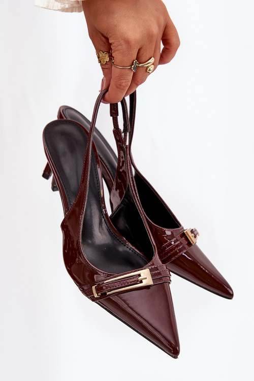 Lacquered High Heel Pumps With Golden Buckle Chocolate Vivae