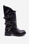 Women's Leather Ankle Boots On Flat Heel Black Nyreo