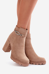 Women's Heeled Boots Eco Suede With Decorative Strap Beige Maivone