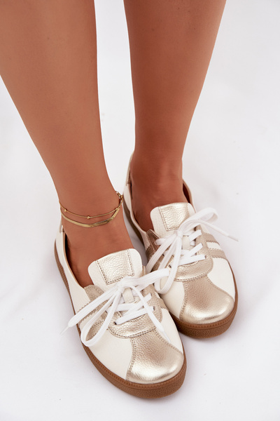 Damskie Skórzane Półbuty Typu Barefoot Biało-Złote Zazoo N1341
