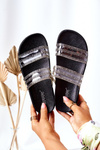 Rubber Slippers With Cubic Zirconia Black Miss You
