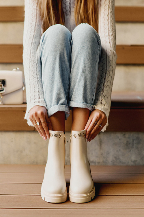 Women's Leather Bot Boots with Decorations Light Beige Lobb