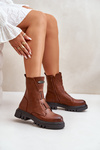 Warm ankle boots worker ladies with zipper eco leather brown Mailyra