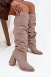 Wrinkled Boots Made of Natural Suede on Heel Lined Zazoo 4228 Beige