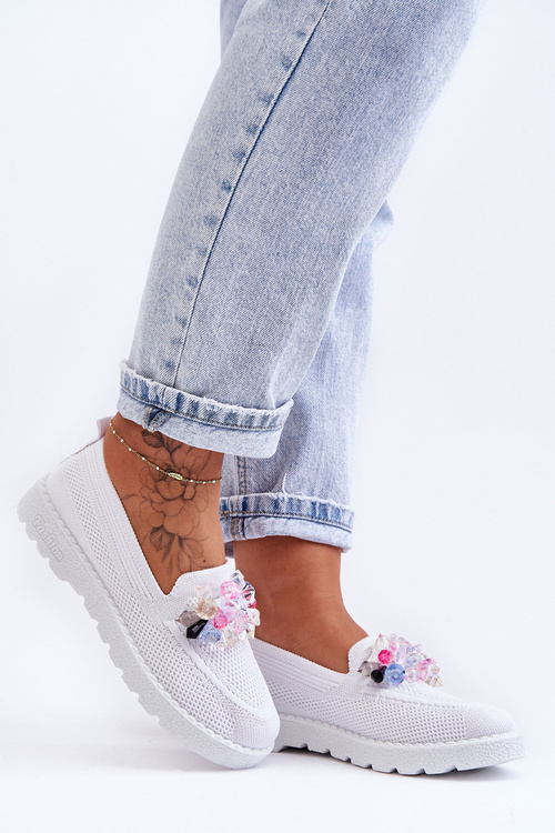 Trampki Tenisówki Damskie Wsuwane Ozdoba Białe Taylor JY302