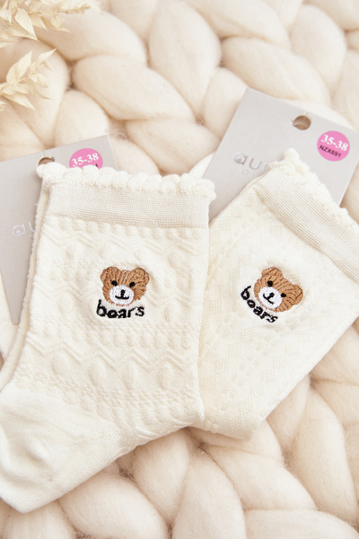 Patterned Women's Socks with Bear White