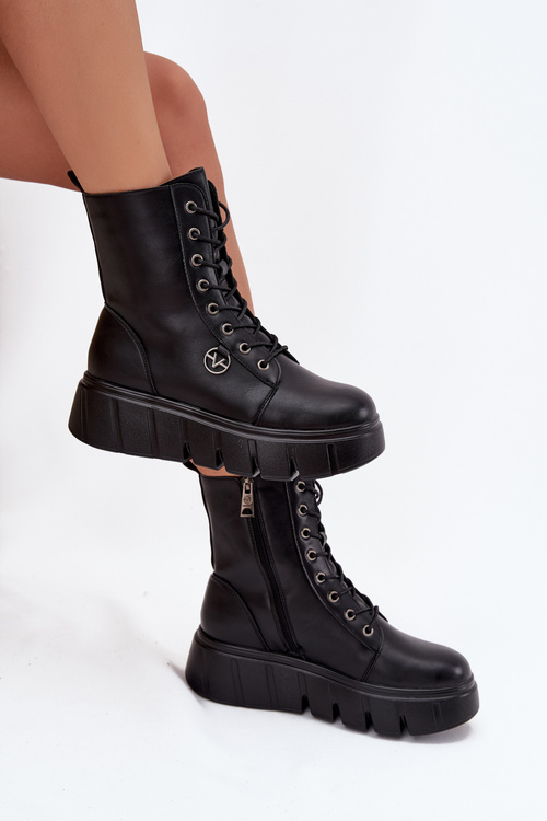 Suede Boots Workery on Massive Platform Wedge Heel Black Lavica
