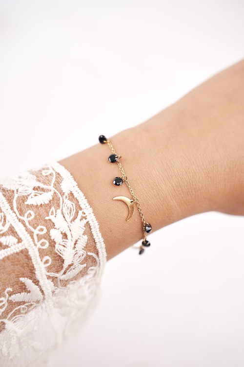 Women's Bracelet Celebrity Gold Moon Black Rhinestones Chloë