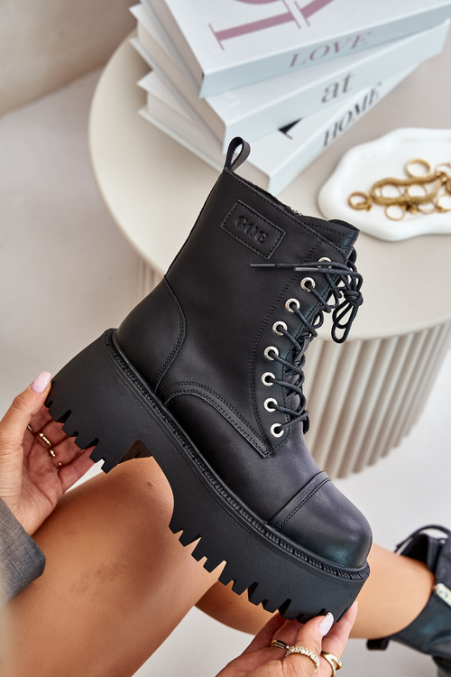 Warm Leather Ankle Boots Workers For Women With Zirconia GOE OO2N4125 Black