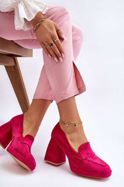 Suede Pumps On A Chunky Heel And Platform Fuchsia Adriel