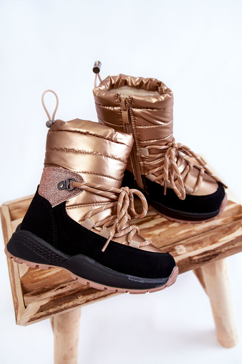 Children's Warm Snow Boots With Zipper golden Leena