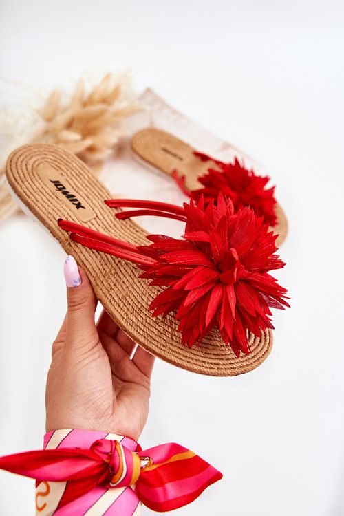 Women's Flip-flops With Fabric Ornament Red Eviana