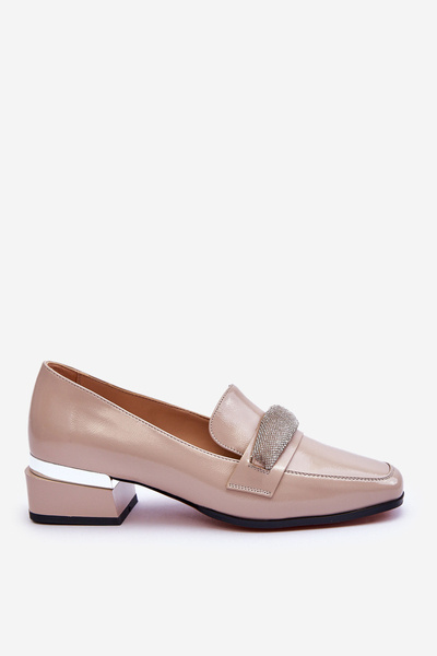 Patent High Heel Loafers With Cubic Zirconia Beige Lavern