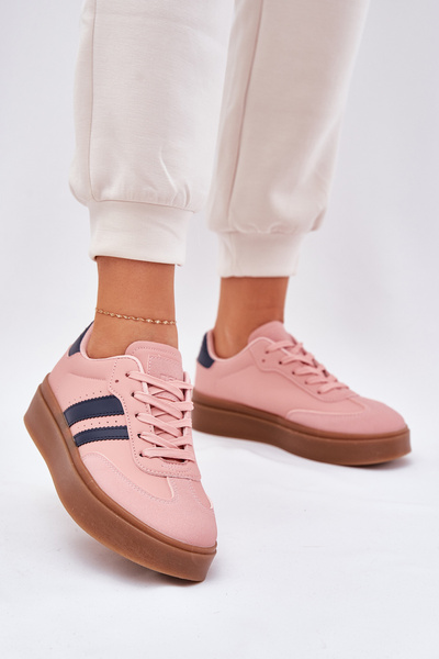 Sneakersy Damskie Eko Skórzane Na Platformie Różowe Ediriella