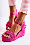 Suede Wedge Sandals Fushia Gabriela