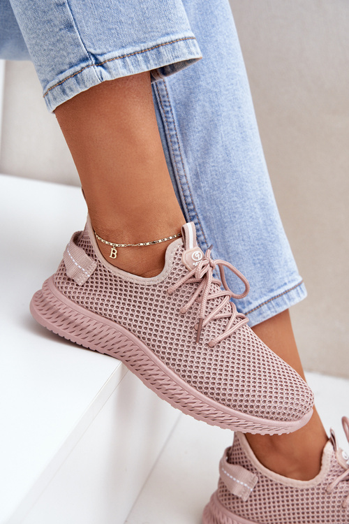 Buty Sportowe Wsuwane Siateczkowe Damskie Różowe Harice