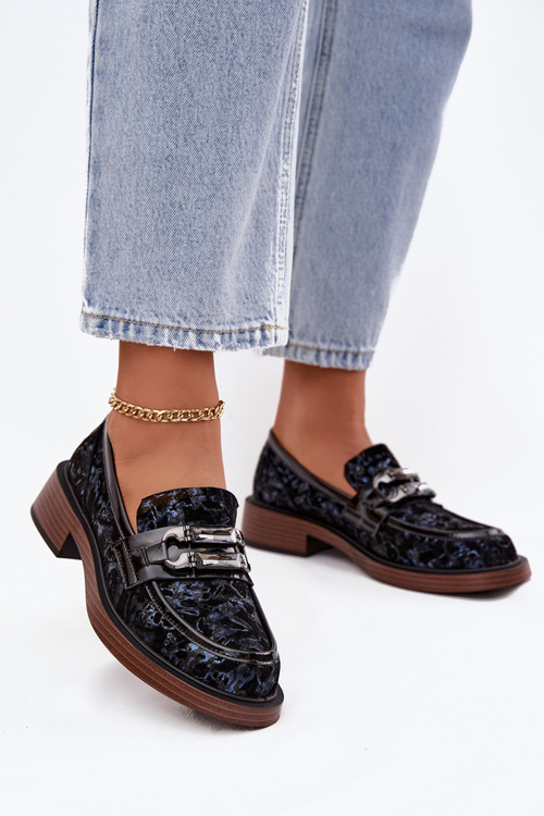 Leather Suede Women's Loafers With Unique Detail D&A MR52-178 Black