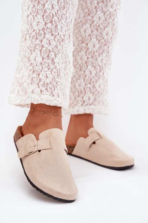 Women's Slippers and On Cork Platform With Buckle Light Beige Klarae