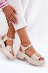 Women's Leather Sandals With Golden Detail Vinceza 79541 Beige