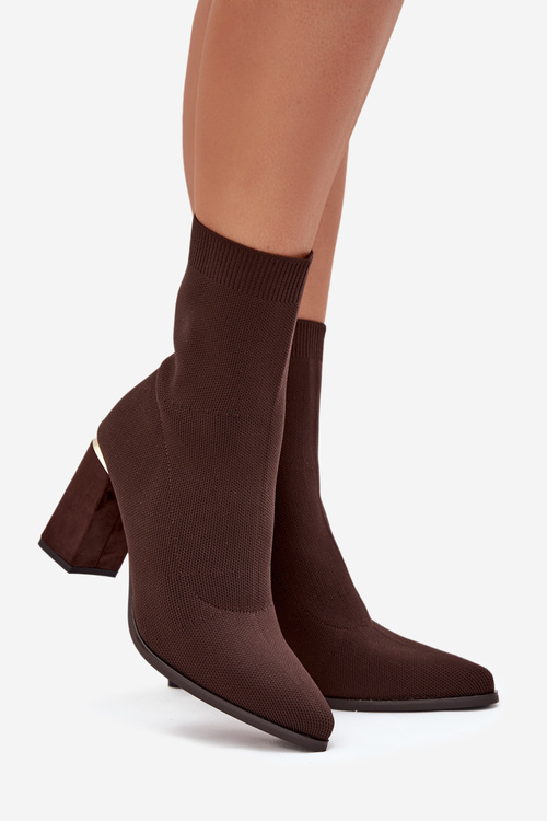 Fabric Slip-On Women's Heeled Boots Chocolate Virelle