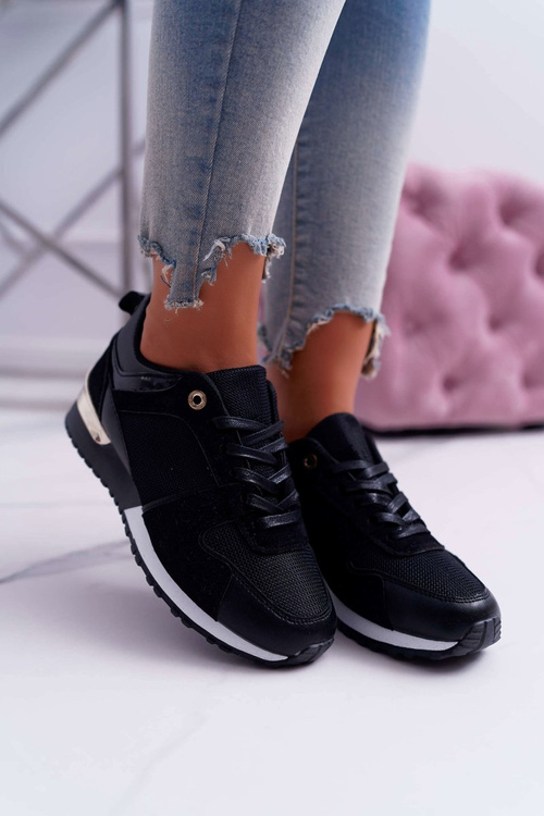 Sporty Women's Shoes Mesh Suede Black Merido