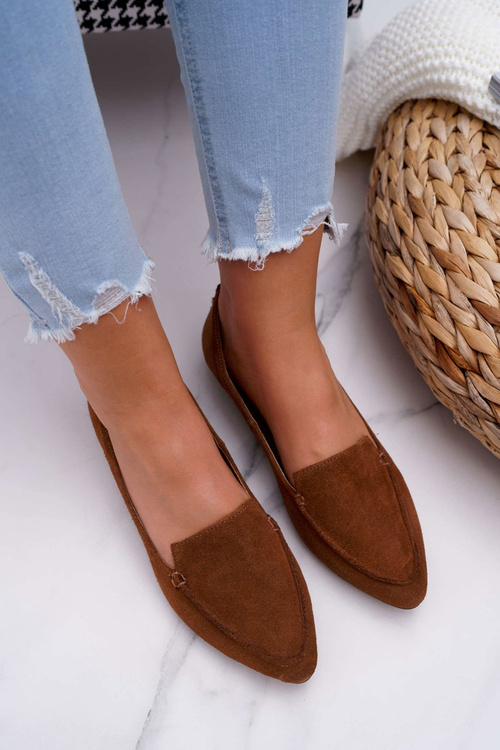Women's Moccasins Suede Leather Loafers Cognac Homny