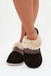 Women's slippers with fur and embroidery Black Devianne