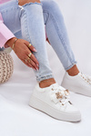 Women's Sneakers With Bow And Brooch With Bear White Leathria