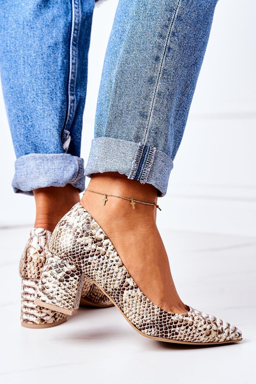 Pumps With A Snake Pattern Lewski Shoes 2801 Gold