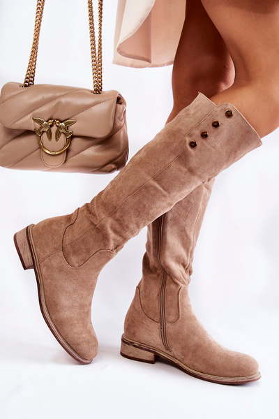 Warm Suede Flat Heel Boots beige Laura