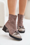 Elegant Women's Heeled Ankle Boots With Decoration Gray MR880-127