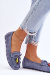 Suede Loafers With Bow And Fringes Blue Dorine