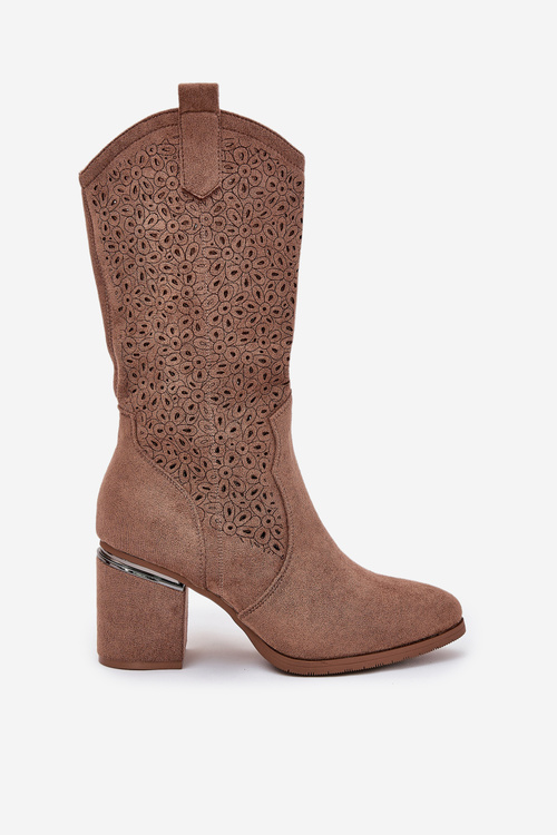 Perforated Cowboy Boots To Mid Calf S.Barski HY51-238 Brown