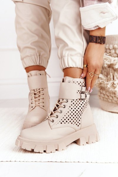 Openwork Boots On A Platform Beige Blown Away