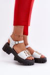 White Women's Leather Sandals with Gold Decoration Vinceza 7910