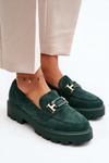 Suede Classic Fringed Loafers Green Averil