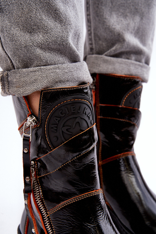 Women's Glossy Leather Boots With Zippers Maciejka 06238-18 Black