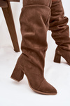 Wrinkled boots made of natural suede on a heel insulated Zazoo 4228 light brown