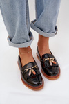 Lacquered Leather Elegant Loafers On Flat Heel S.Barski LR51-768A Black