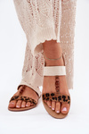 Flat Women's Sandals With Beads Leopard Brown Virona