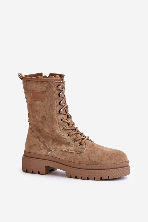 Women’s Worker Boots With Zipper Made Of Eco Suede Dark Beige Savalann